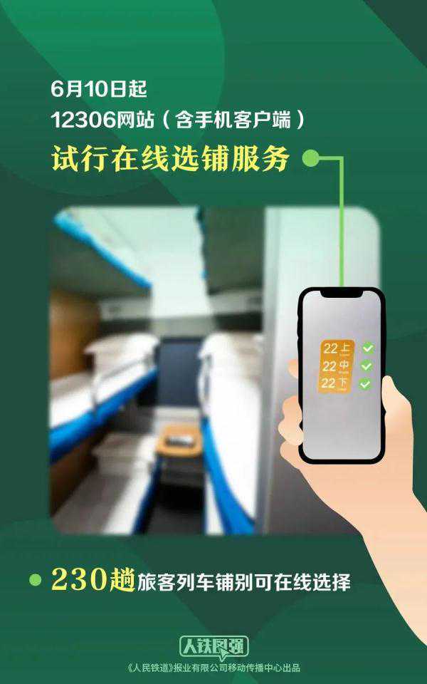 今起，12306在线可选上下铺！230趟旅客列车试行→